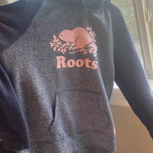 Roots Grey, Navy & Pink Pullover Hoodie XXL 13-14 *minor snag left sleeve